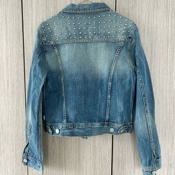 Aritzia Studs Medium Wash Cropped Denim Jacket - Picture 2 of 2
